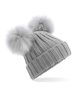 FAUX FUR DOUBLE POP POM BEANIE B414