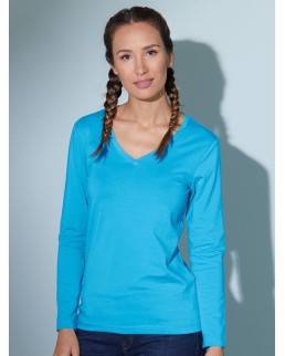 LADIES STRETCH V-SHIRT LONG-SLEEVED JN929