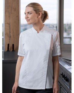 SHORT-SLEEVE LADIESâ CHEF JACKET MODERN-LOOK KJF25