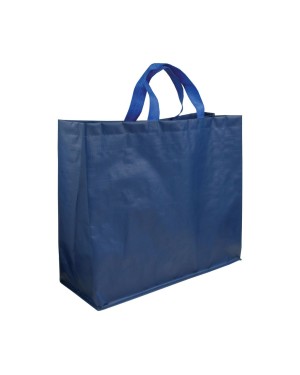 SHOPPER CON SOFFIETTO IN PP LAMINATO OPACO 120 G/M2, MANICI CORTI A NASTRO