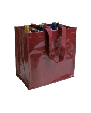 SHOPPER PORTA BOTTIGLIE (6 POSTI) IN PP LAMINATO 120 G/M2, MANICI CORTI A NASTRO