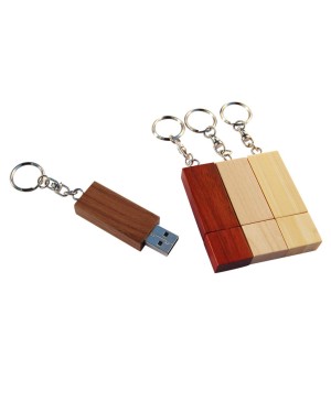 CHIAVETTA USB 4 GB IN LEGNO CON PORTACHIAVI IN METALLO