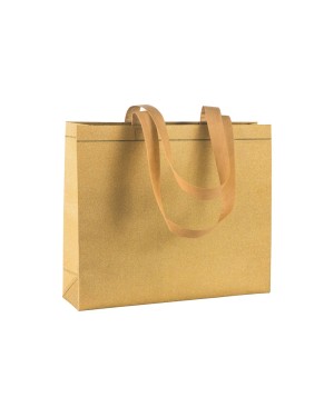 SHOPPER CON SOFFIETTO IN TNT LAMINATO GLITTER 100 G/M2 TERMOSALDATO, MANICI CORTI