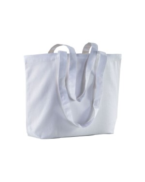 SHOPPER CON SOFFIETTO ALLA BASE IN COTONE 120 G/M2, MANICI LUNGHIE