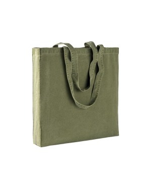 SHOPPER CON SOFFIETTO IN COTONE STONEWASHED 220 G/M2, MANICI LUNGHI