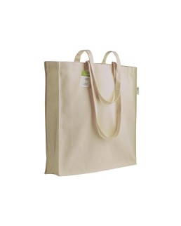 SHOPPER CON SOFFIETTO IN COTONE ORGANICO 150 G/M2, MANICI LUNGHI