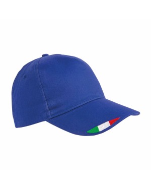 CAPPELLINO IN COTONE, 5 PANNELLI CON RICAMO TRICOLORE