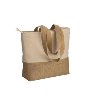 SHOPPER  IN COTONE 280 G/M2 CON SOFFIETTO, CON BASE IN JUTA, MANICI LUNGHI